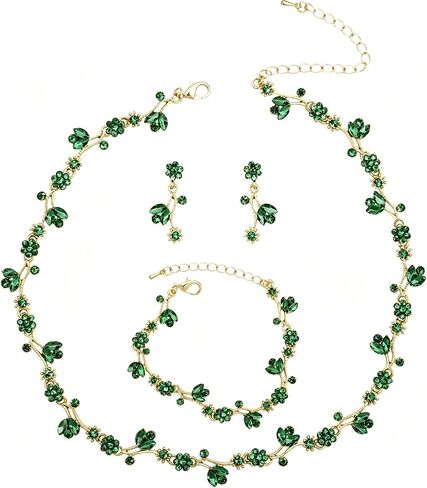 Elegant Brides Austrian Crystal Flower Choker Necklace Drop Dangle Earring Bracelet Wedding Jewelry Set for Bridesmaid Prom Costume Jewelry Set for Women in Saudi Arabia