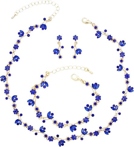 Elegant Brides Austrian Crystal Flower Choker Necklace Drop Dangle Earring Bracelet Wedding Jewelry Set for Bridesmaid Prom Costume Jewelry Set for Women in Saudi Arabia