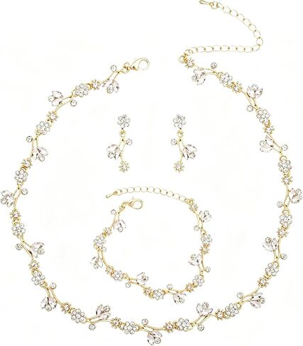 Elegant Brides Austrian Crystal Flower Choker Necklace Drop Dangle Earring Bracelet Wedding Jewelry Set for Bridesmaid Prom Costume Jewelry Set for Women in Saudi Arabia