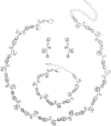 Elegant Brides Austrian Crystal Flower Choker Necklace Drop Dangle Earring Bracelet Wedding Jewelry Set for Bridesmaid Prom Costume Jewelry Set for Women in Saudi Arabia