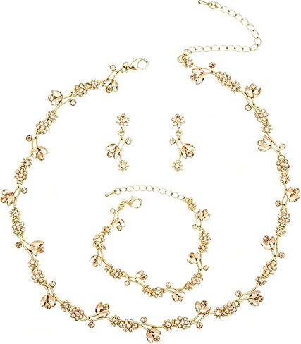 Elegant Brides Austrian Crystal Flower Choker Necklace Drop Dangle Earring Bracelet Wedding Jewelry Set for Bridesmaid Prom Costume Jewelry Set for Women in Saudi Arabia