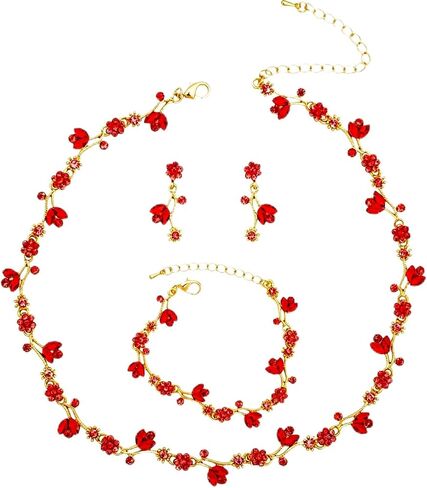 Elegant Brides Austrian Crystal Flower Choker Necklace Drop Dangle Earring Bracelet Wedding Jewelry Set for Bridesmaid Prom Costume Jewelry Set for Women in Saudi Arabia