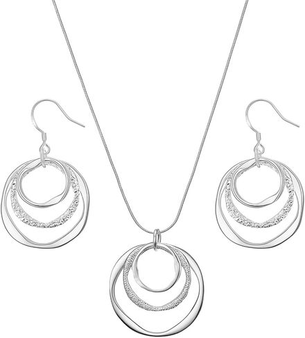 Silver Jewelry Sets for Women - Geometric Circle Hoop Earrings And Necklace Set 3 Circles Drop Dangle Earrings And Necklace in Kuwait