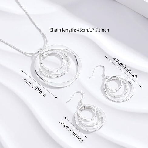 Silver Jewelry Sets for Women - Geometric Circle Hoop Earrings And Necklace Set 3 Circles Drop Dangle Earrings And Necklace in Kuwait