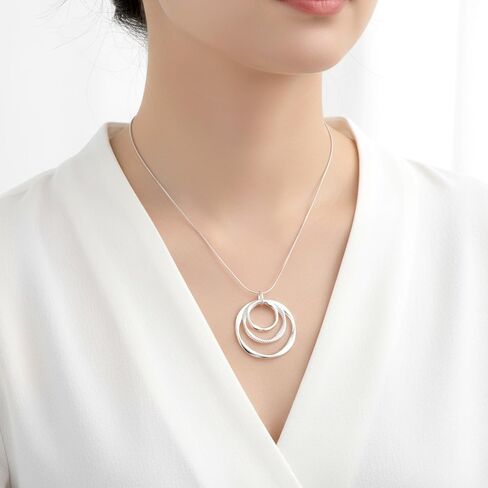 Silver Jewelry Sets for Women - Geometric Circle Hoop Earrings And Necklace Set 3 Circles Drop Dangle Earrings And Necklace in Kuwait
