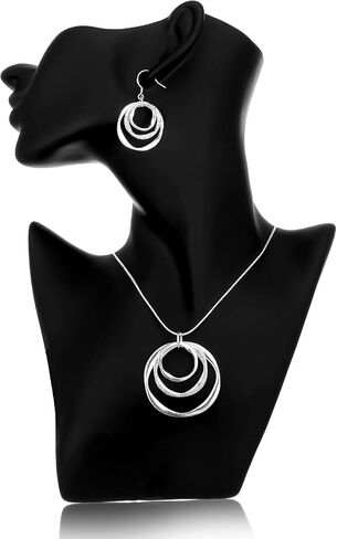 Silver Jewelry Sets for Women - Geometric Circle Hoop Earrings And Necklace Set 3 Circles Drop Dangle Earrings And Necklace in Kuwait