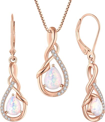 STARCHENIE Created Opal Necklace Earrings for Women, 925 Sterling Silver Rose Gold Plated Infinity Teardrop Jewelry Set in Kuwait
