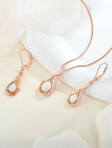 STARCHENIE Created Opal Necklace Earrings for Women, 925 Sterling Silver Rose Gold Plated Infinity Teardrop Jewelry Set in Kuwait