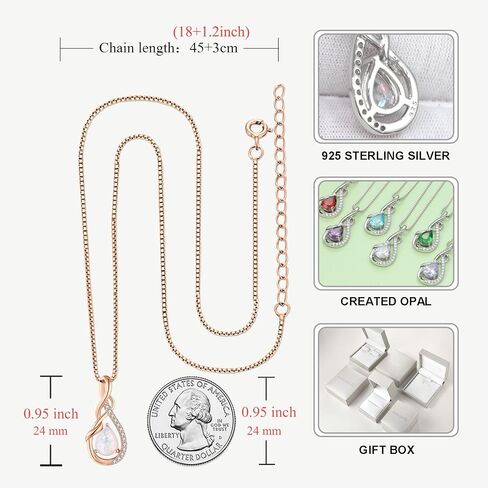 STARCHENIE Created Opal Necklace Earrings for Women, 925 Sterling Silver Rose Gold Plated Infinity Teardrop Jewelry Set in Kuwait