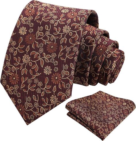 Alizeal Mens Vintage Daisy and Leaf Tie Set with Pocket Square for Dinner Date and Romantic Occasions in Kuwait