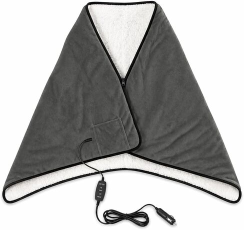Sojoy Wearable 12V Heated Car Blanket with Zipper Design, Flannel Sherpa Electric Shawl for Cars Trucks SUVs, Fast Heating Lap and Shoulder Wrap for Cold Weather Travel，Navy Blue in Saudi Arabia