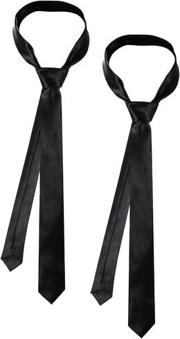 2PCS Black Skinny Tie for Women and Men, Solid Color Formal Neckties, Adjustable Slim Neckties for Business Wedding Uniforms Graduation School in Kuwait