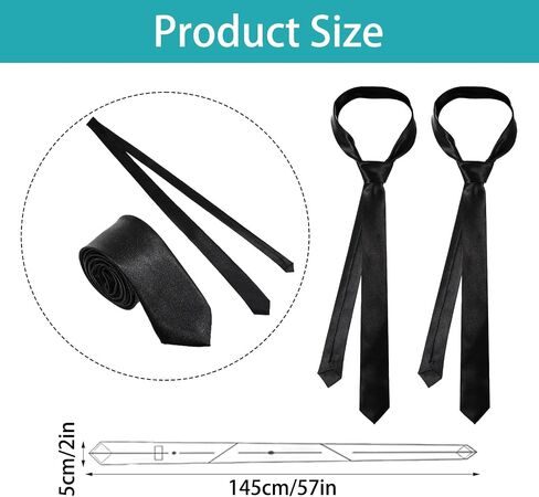 2PCS Black Skinny Tie for Women and Men, Solid Color Formal Neckties, Adjustable Slim Neckties for Business Wedding Uniforms Graduation School in Kuwait