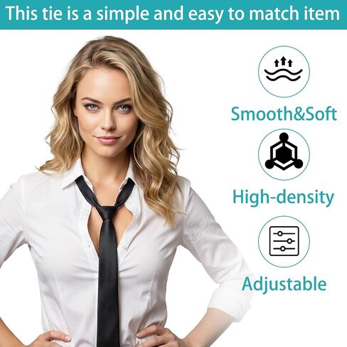 2PCS Black Skinny Tie for Women and Men, Solid Color Formal Neckties, Adjustable Slim Neckties for Business Wedding Uniforms Graduation School in Kuwait