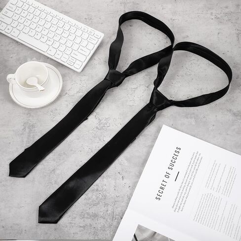 2PCS Black Skinny Tie for Women and Men, Solid Color Formal Neckties, Adjustable Slim Neckties for Business Wedding Uniforms Graduation School in Kuwait