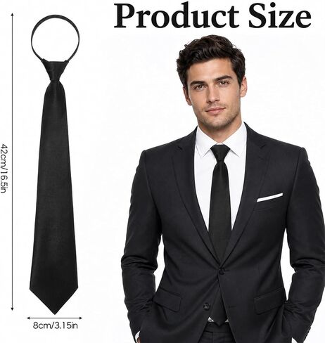 Styquenzer Black Zipper Tie for Men, Pre-Tied Adjustable Necktie Plain Formal Business Wedding Black Ties for Formal Business, Wedding, And School Uniforms (16 Inch) in Kuwait