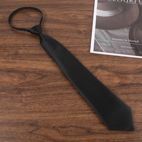 Styquenzer Black Zipper Tie for Men, Pre-Tied Adjustable Necktie Plain Formal Business Wedding Black Ties for Formal Business, Wedding, And School Uniforms (16 Inch) in Kuwait