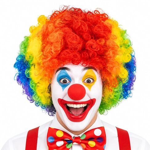RAINFLOW Colored Clown Wig - Curly Afro Wig for Halloween, Parties, Cosplay, Carnival & Funny Costume, Universal Size, Lightweight, Comfortable, Eye-Catching Rainbow Design for Adults, Men & Women in Kuwait