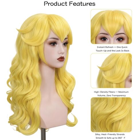 KEAT 7pcs Adults Women Golden Blonde Peach Princess Costume Wig with Accessories Crown Wand Earrings Gloves Necklace Wig Cap for Halloween Cosplay Anime Party - Pre-cut Bangs &Long Wavy Soft Hair K035 in Kuwait