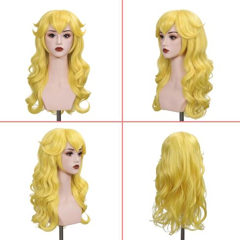KEAT 7pcs Adults Women Golden Blonde Peach Princess Costume Wig with Accessories Crown Wand Earrings Gloves Necklace Wig Cap for Halloween Cosplay Anime Party - Pre-cut Bangs &Long Wavy Soft Hair K035 in Kuwait