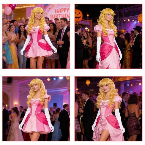 KEAT 7pcs Adults Women Golden Blonde Peach Princess Costume Wig with Accessories Crown Wand Earrings Gloves Necklace Wig Cap for Halloween Cosplay Anime Party - Pre-cut Bangs &Long Wavy Soft Hair K035 in Kuwait