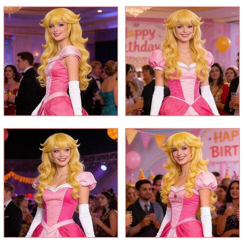 KEAT 7pcs Adults Women Golden Blonde Peach Princess Costume Wig with Accessories Crown Wand Earrings Gloves Necklace Wig Cap for Halloween Cosplay Anime Party - Pre-cut Bangs &Long Wavy Soft Hair K035 in Kuwait
