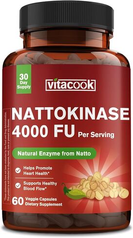 Nattokinase 4000 FU Per Serving, Derived from Japanese Natto, Systemic Enzymes for Heart and Circulatory Support, 60 Vegan Capsules, Non GMO in Saudi Arabia