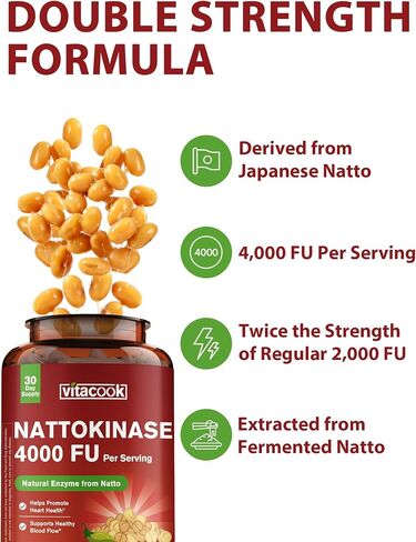 Nattokinase 4000 FU Per Serving, Derived from Japanese Natto, Systemic Enzymes for Heart and Circulatory Support, 60 Vegan Capsules, Non GMO in Saudi Arabia