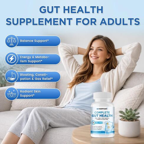 All-in-1 Gut Health with Probiotics, Prebiotics, Postbiotics & Digestive Enzymes for Women & Men, Complete Gut Health & Digestive Support Supplement, Immune Health Support, 90 Capsules in Kuwait