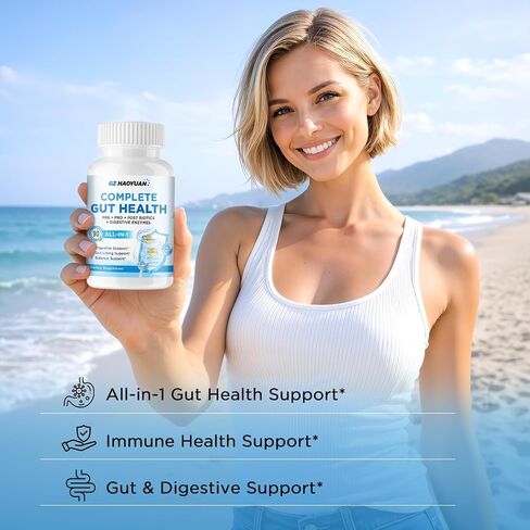 All-in-1 Gut Health with Probiotics, Prebiotics, Postbiotics & Digestive Enzymes for Women & Men, Complete Gut Health & Digestive Support Supplement, Immune Health Support, 90 Capsules in Kuwait