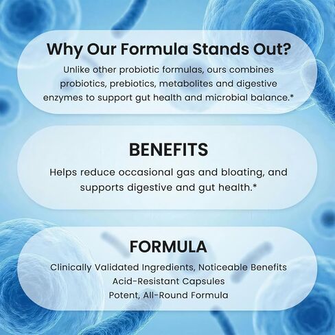 All-in-1 Gut Health with Probiotics, Prebiotics, Postbiotics & Digestive Enzymes for Women & Men, Complete Gut Health & Digestive Support Supplement, Immune Health Support, 90 Capsules in Kuwait