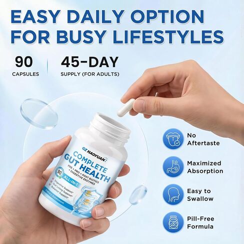 All-in-1 Gut Health with Probiotics, Prebiotics, Postbiotics & Digestive Enzymes for Women & Men, Complete Gut Health & Digestive Support Supplement, Immune Health Support, 90 Capsules in Kuwait