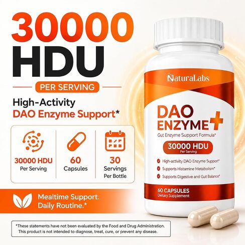 DAO Enzyme + Histamine Blocker - Triple-Strength 30,000 HDU Formula - DAO Enzyme Supplements with Vitamin C - Histamine Intolerance Digestive Support - 60 Capsules in Saudi Arabia