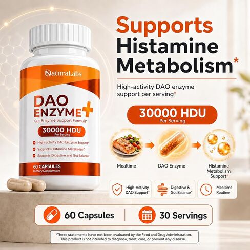 DAO Enzyme + Histamine Blocker - Triple-Strength 30,000 HDU Formula - DAO Enzyme Supplements with Vitamin C - Histamine Intolerance Digestive Support - 60 Capsules in Saudi Arabia