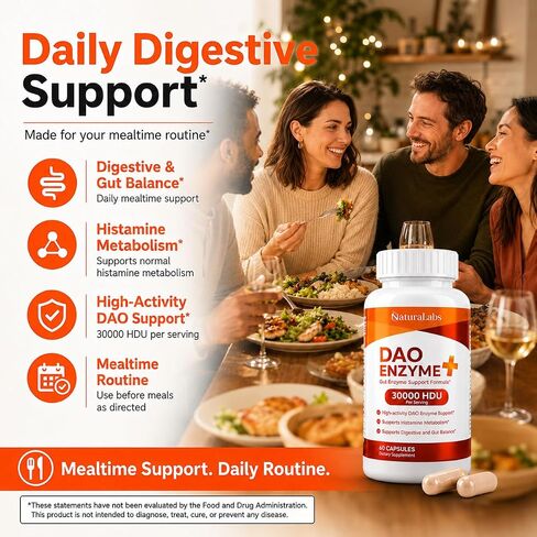DAO Enzyme + Histamine Blocker - Triple-Strength 30,000 HDU Formula - DAO Enzyme Supplements with Vitamin C - Histamine Intolerance Digestive Support - 60 Capsules in Saudi Arabia