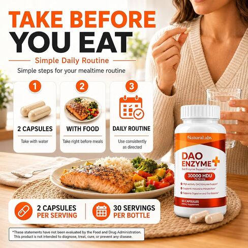 DAO Enzyme + Histamine Blocker - Triple-Strength 30,000 HDU Formula - DAO Enzyme Supplements with Vitamin C - Histamine Intolerance Digestive Support - 60 Capsules in Saudi Arabia