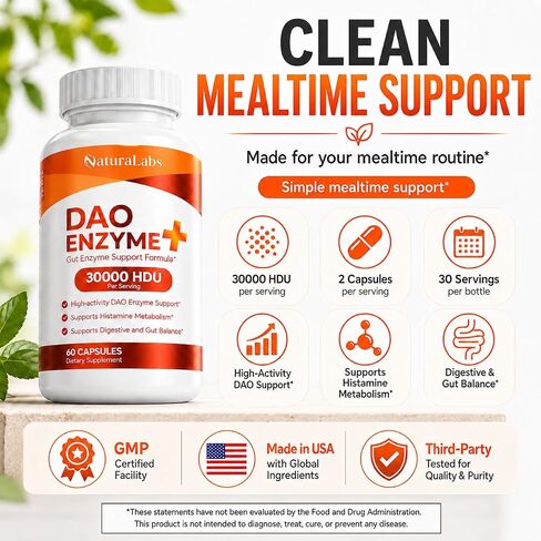 DAO Enzyme + Histamine Blocker - Triple-Strength 30,000 HDU Formula - DAO Enzyme Supplements with Vitamin C - Histamine Intolerance Digestive Support - 60 Capsules in Saudi Arabia