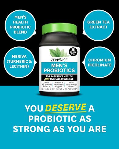 Zenwise Health Probiotics for Men - 35 Billion CFUs Daily Probiotic for Men's Digestive Health - Green Tea Extract, Meriva, and Chromium Picolinate for Microbiome Balance + Antioxidant Support - 30 CT in Saudi Arabia
