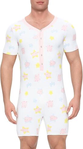 Landofgenie Adult Onesie for Men One Piece Romper Mens Bodysuit Cute Piggy Print Back Cutout Multiple Sizes in Kuwait
