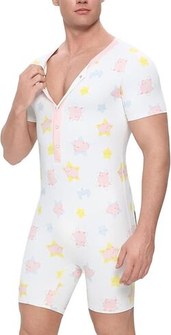 Landofgenie Adult Onesie for Men One Piece Romper Mens Bodysuit Cute Piggy Print Back Cutout Multiple Sizes in Kuwait