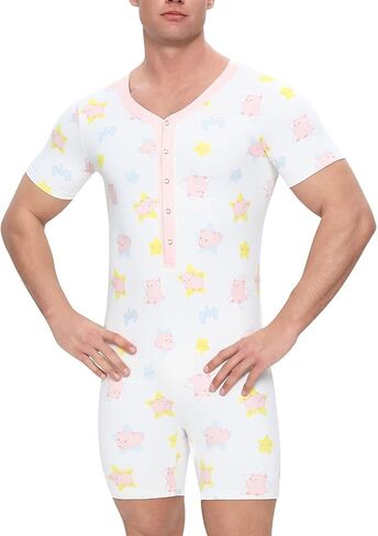 Landofgenie Adult Onesie for Men One Piece Romper Mens Bodysuit Cute Piggy Print Back Cutout Multiple Sizes in Kuwait