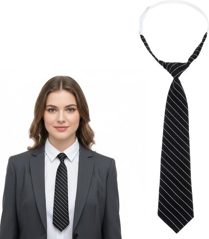 Skrfren Black and White Striped Tie for Women Adjustable Pre Tied Neckties for Women Men Shirt Business Uniforms Cosplay Accessory, 12" x 2.6" in Kuwait