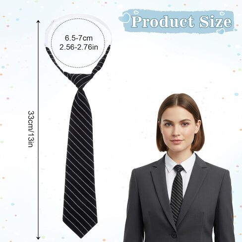 Skrfren Black and White Striped Tie for Women Adjustable Pre Tied Neckties for Women Men Shirt Business Uniforms Cosplay Accessory, 12" x 2.6" in Kuwait