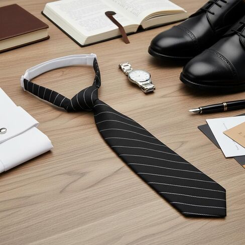 Skrfren Black and White Striped Tie for Women Adjustable Pre Tied Neckties for Women Men Shirt Business Uniforms Cosplay Accessory, 12" x 2.6" in Kuwait