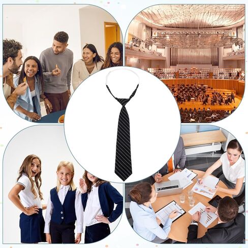 Skrfren Black and White Striped Tie for Women Adjustable Pre Tied Neckties for Women Men Shirt Business Uniforms Cosplay Accessory, 12" x 2.6" in Kuwait