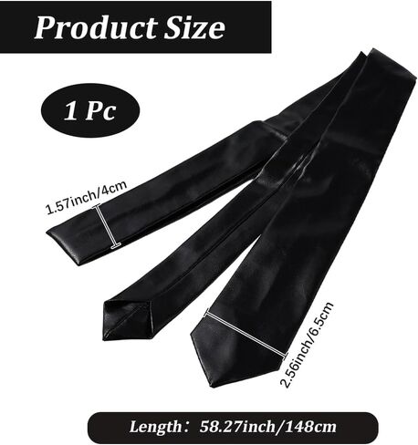 Black Men's PU Leather Skinny Tie Soft Tie Skinny Black Narrow Necktie Slim Long Punk Vintage Adjustable Neck Tie for Suit Coat Dress Work Weddings Formal Wear DIY Groom Decoration in Kuwait