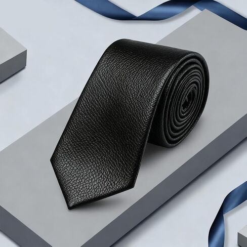 Black Men's PU Leather Skinny Tie Soft Tie Skinny Black Narrow Necktie Slim Long Punk Vintage Adjustable Neck Tie for Suit Coat Dress Work Weddings Formal Wear DIY Groom Decoration in Kuwait