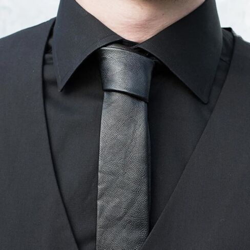 Black Men's PU Leather Skinny Tie Soft Tie Skinny Black Narrow Necktie Slim Long Punk Vintage Adjustable Neck Tie for Suit Coat Dress Work Weddings Formal Wear DIY Groom Decoration in Kuwait