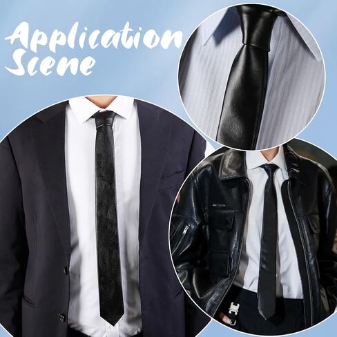 Black Men's PU Leather Skinny Tie Soft Tie Skinny Black Narrow Necktie Slim Long Punk Vintage Adjustable Neck Tie for Suit Coat Dress Work Weddings Formal Wear DIY Groom Decoration in Kuwait