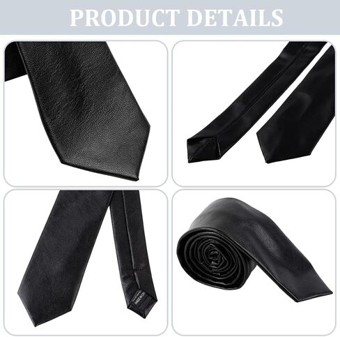 Black Men's PU Leather Skinny Tie Soft Tie Skinny Black Narrow Necktie Slim Long Punk Vintage Adjustable Neck Tie for Suit Coat Dress Work Weddings Formal Wear DIY Groom Decoration in Kuwait